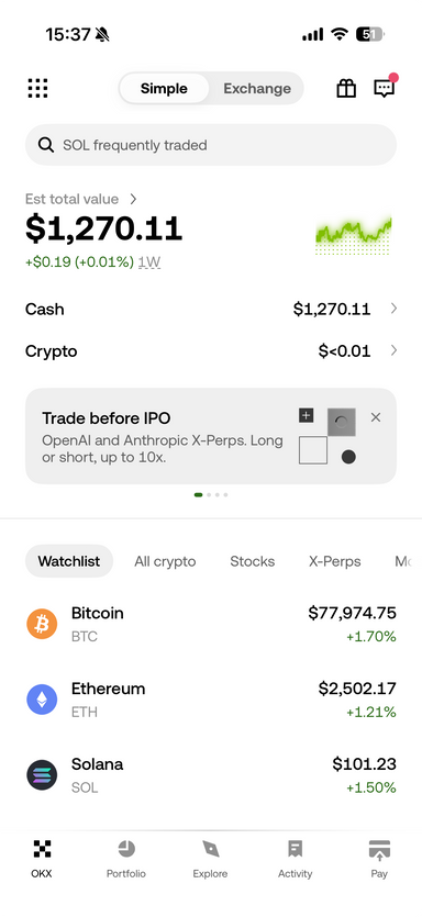 Preview of the OKX app