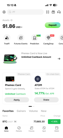 Preview of the Phemex app