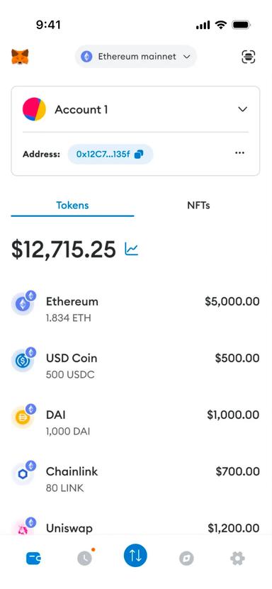 Preview of the MetaMask app