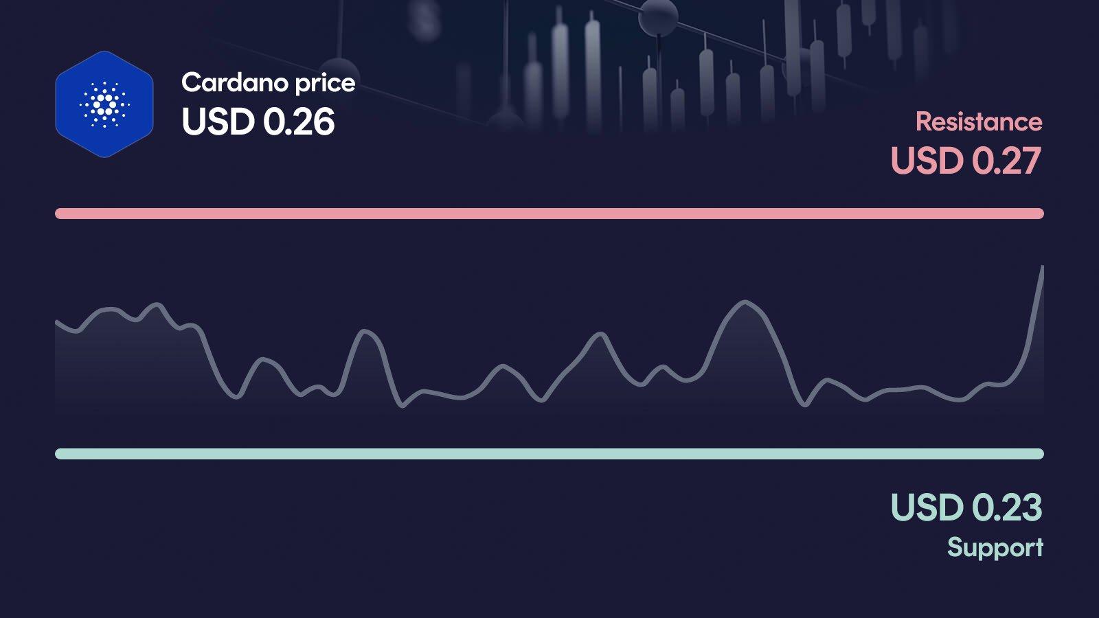 Cardano price with support at $0.234 and resistance at $0.269