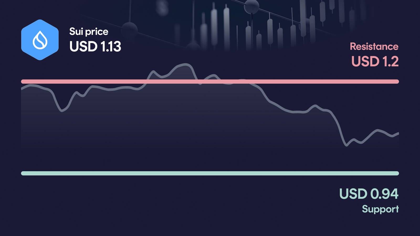 Sui price with support at $0.938 and resistance at $1.20