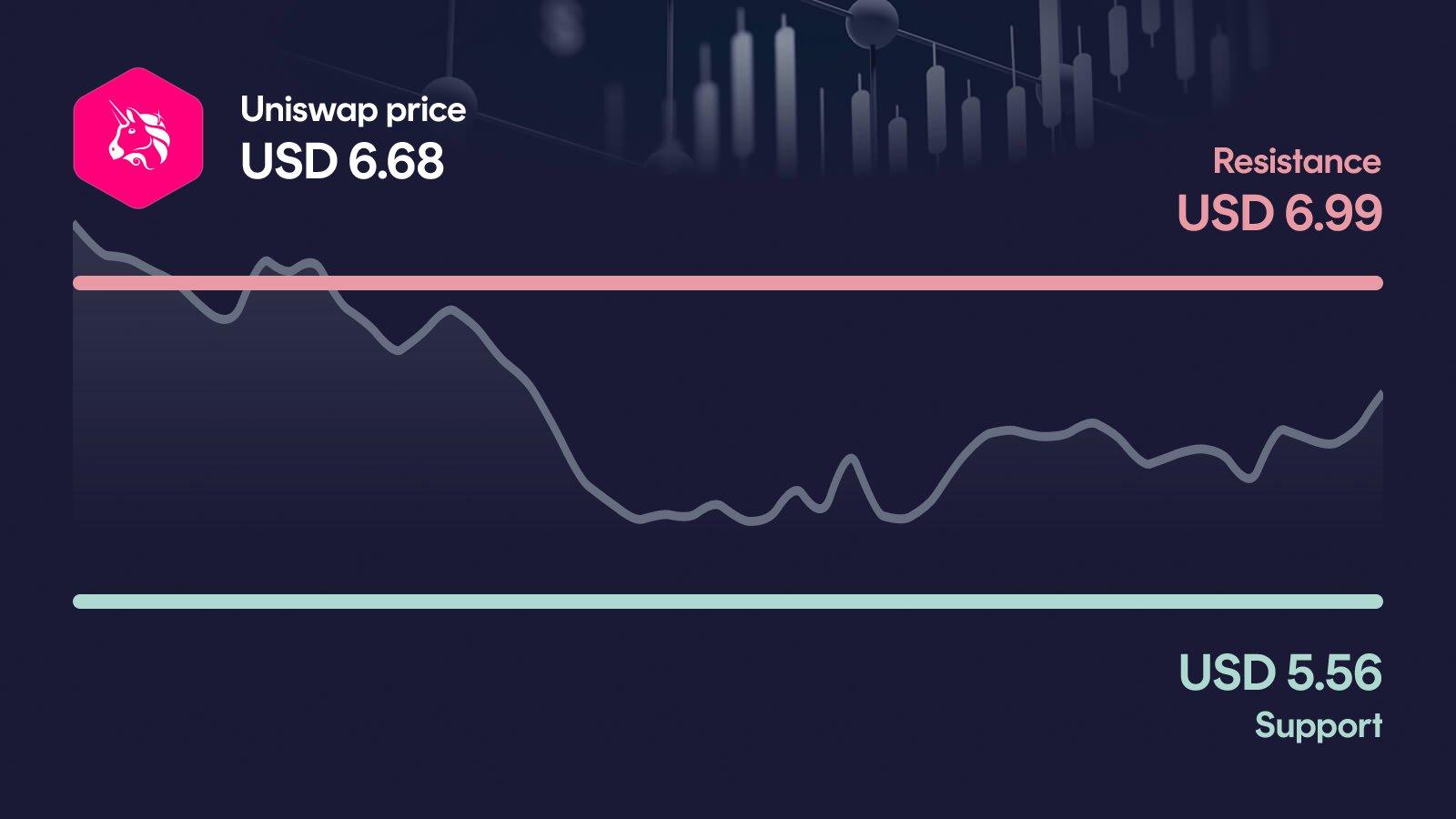 Uniswap price with support at $5.56 and resistance at $6.99