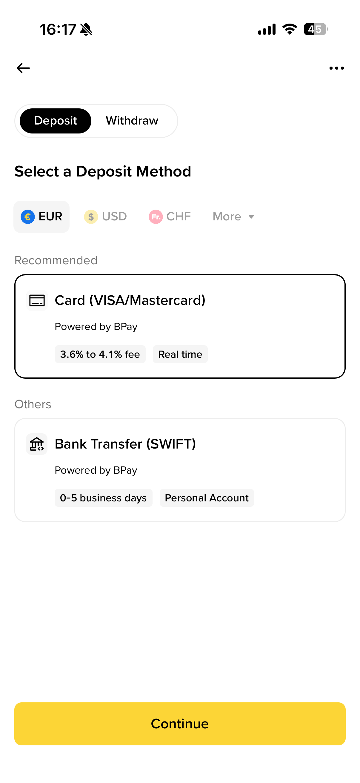 Buy crypto in the Binance app