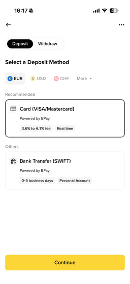 Buy crypto in the Binance app