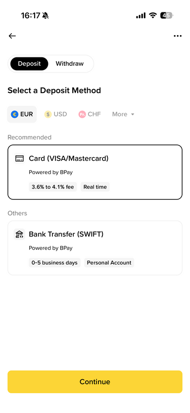 Buy crypto in the Binance app