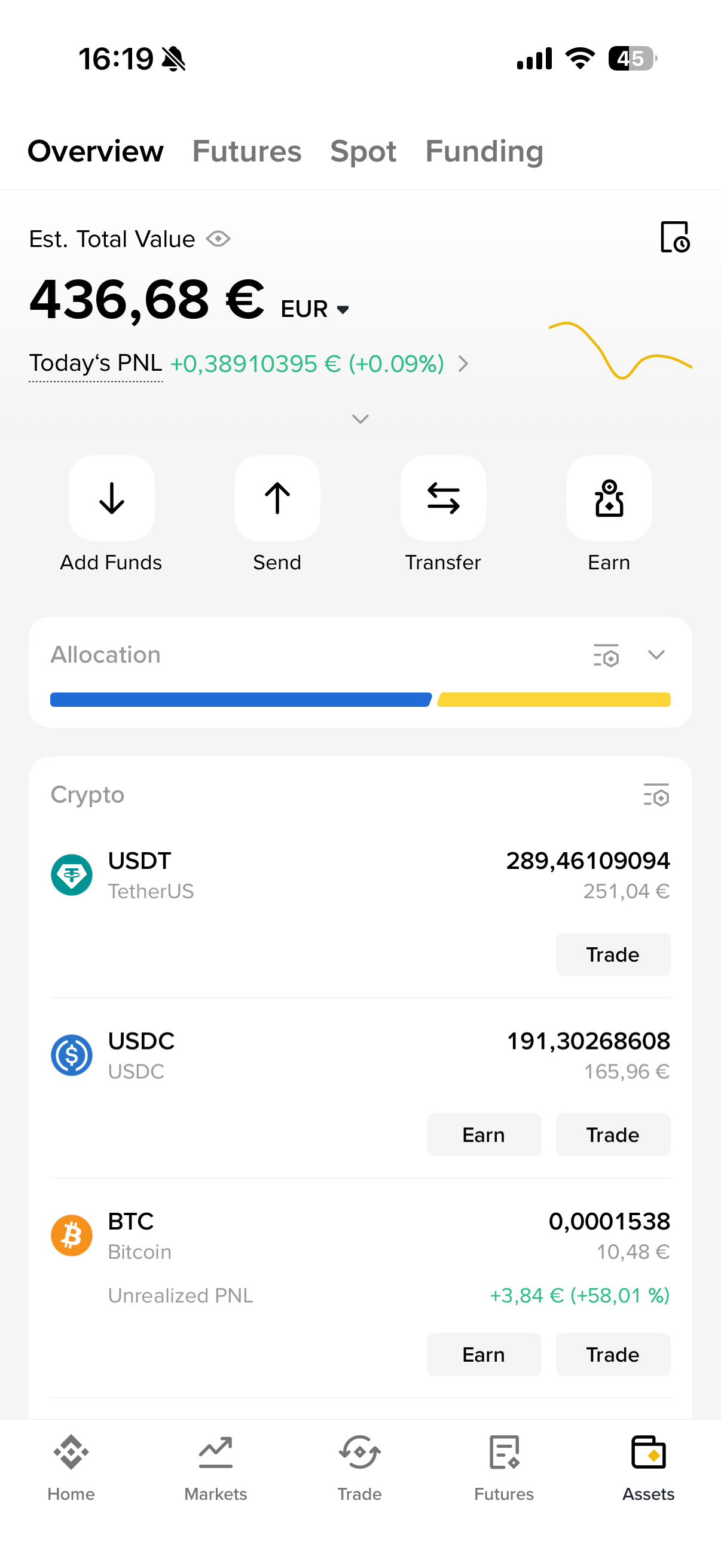 Portfolio in the Binance app