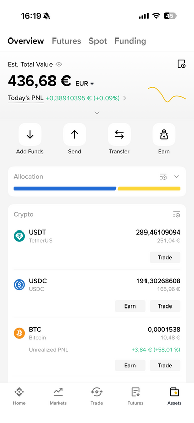 Portfolio in the Binance app