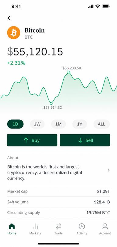 Track crypto prices in the Bitstamp app