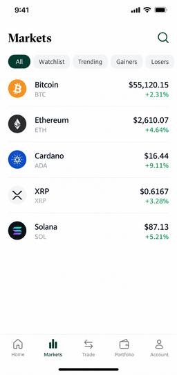Market overview in the Bitstamp app