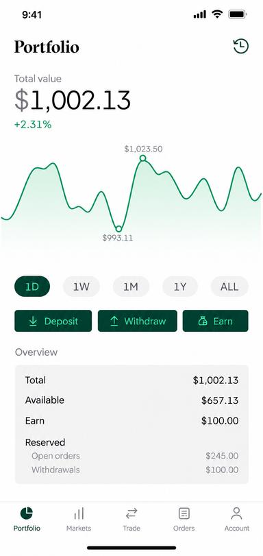 Portfolio in the Bitstamp app