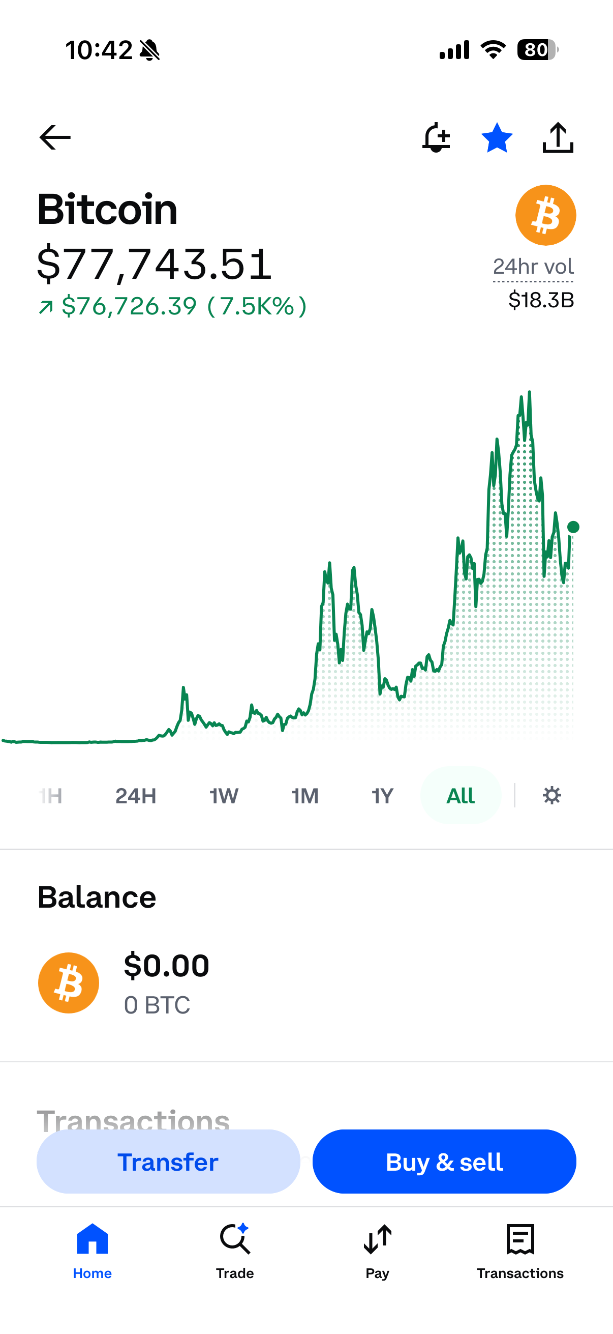 Track crypto prices in the Coinbase app