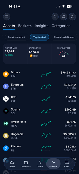 Market overview in the Crypto.com app