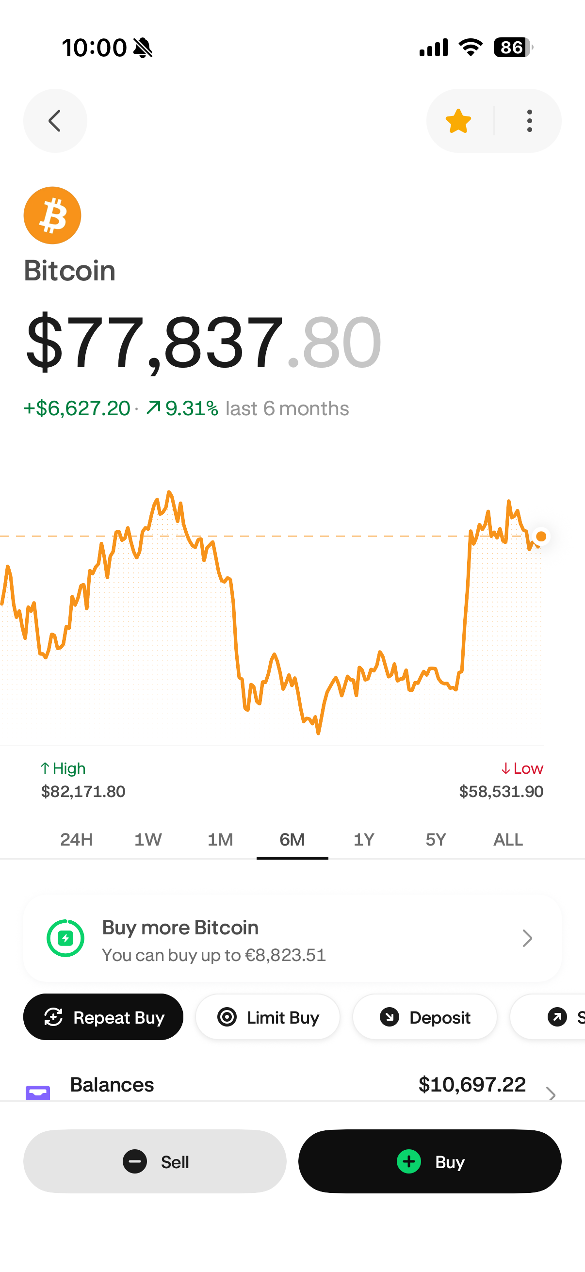 Track crypto prices in the Kraken app