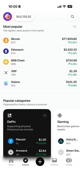 Market overview in the Kraken app