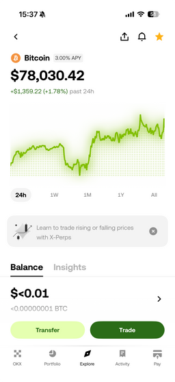 Track crypto prices in the OKX app