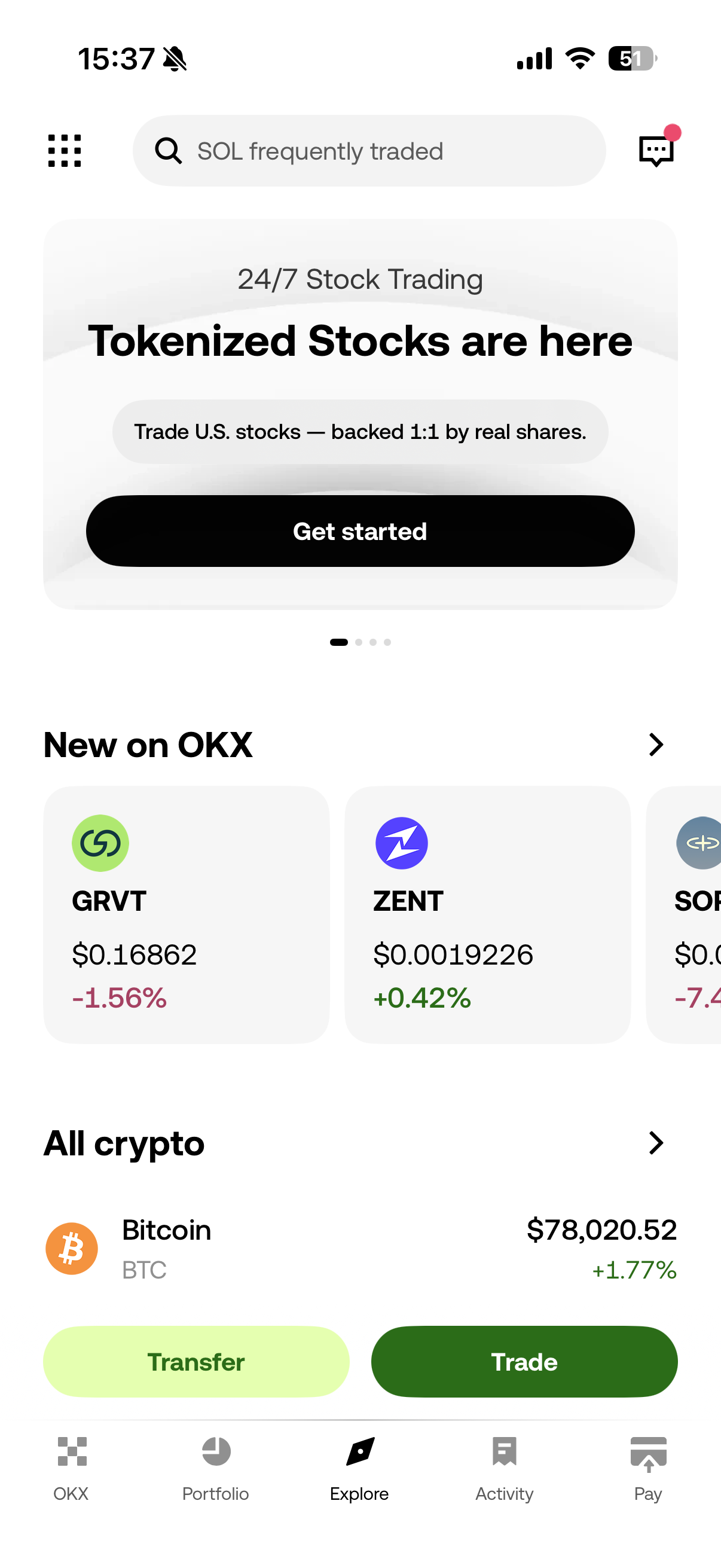 Market overview in the OKX app