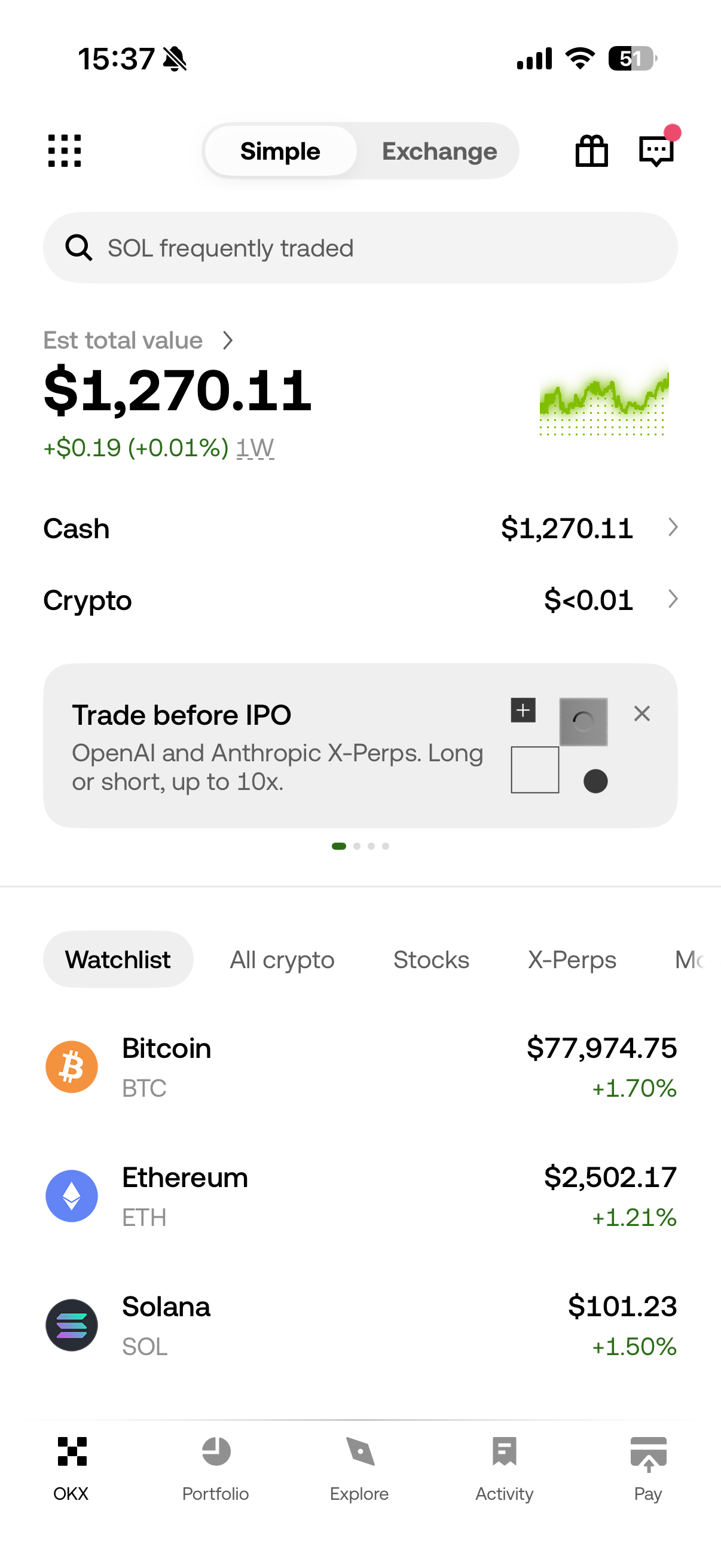 Portfolio in the OKX app