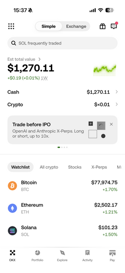 Portfolio in the OKX app